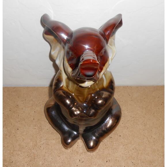 Elephant Ceramic Brown Elephant Sitting With Trunk Up - Picture 2 of 12